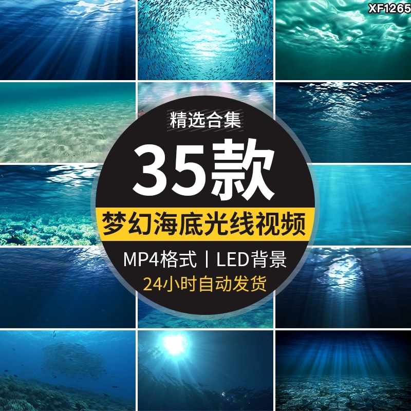 唯美海底水底下海面风光梦幻海底世界光线大屏幕led背景视频素材-泰戈创艺资源库