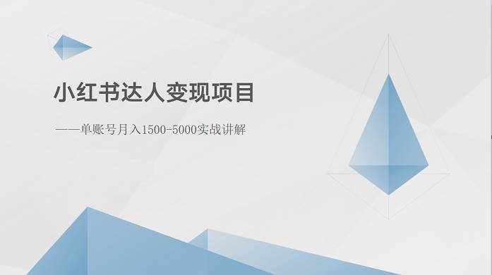 小红书达人变现项目：单账号月入1500-3000实战讲解-泰戈创艺资源库