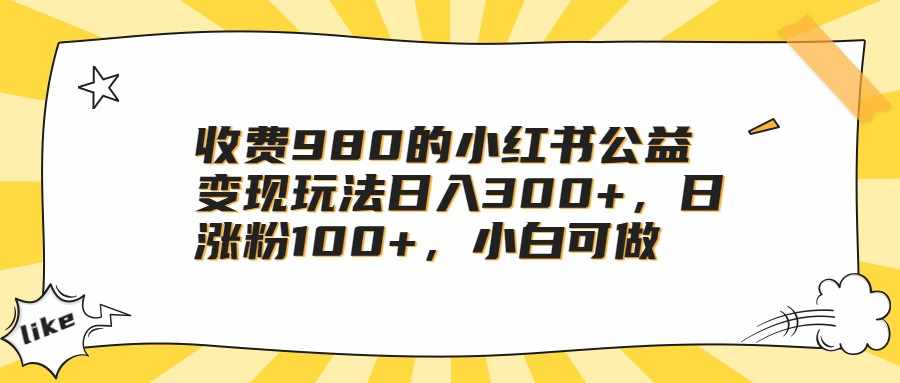 收费980的小红书公益变现玩法日入300+，日涨粉100+，小白可做-泰戈创艺资源库