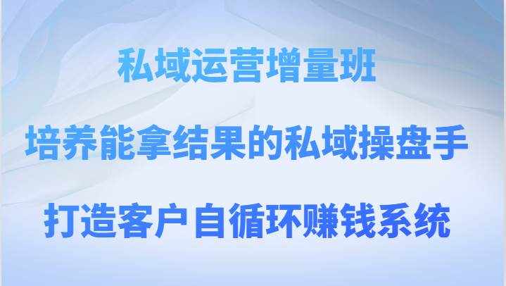 私域运营增量班 培养能拿结果的私域操盘手，打造客户自循环赚钱系统-泰戈创艺资源库