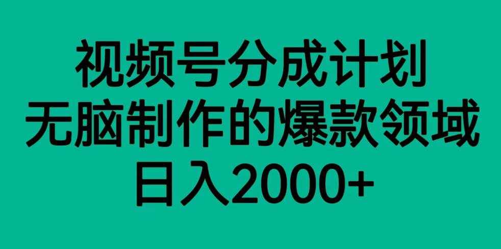 视频号分成计划，轻松无脑制作的爆款领域，日入2000+-泰戈创艺资源库