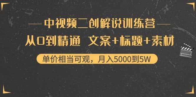 中视频二创解说训练营：从0到精通 文案+标题+素材-泰戈创艺资源库