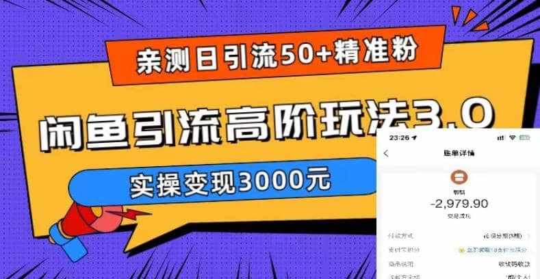 实测日引50+精准粉，闲鱼引流高阶玩法3.0，实操变现3000元-泰戈创艺资源库