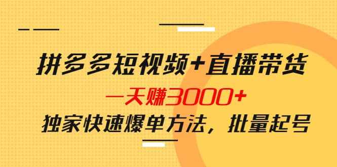 拼多多短视频+直播带货，一天赚3000+独家快速爆单方法，批量起号-泰戈创艺资源库