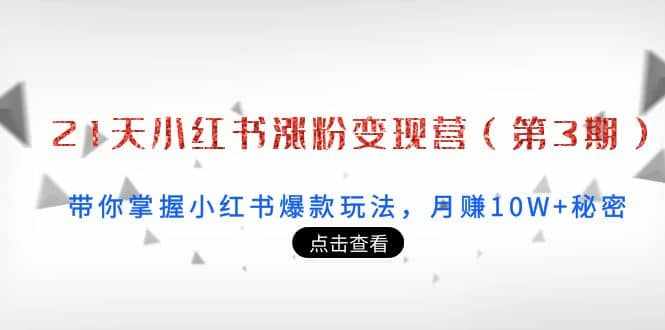 21天小红书涨粉变现营（第3期）：带你掌握小红书爆款玩法，月赚10W+秘密-泰戈创艺资源库