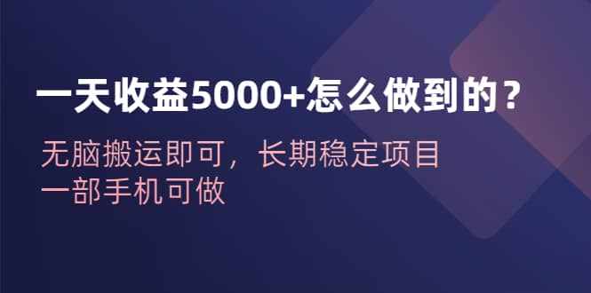 一天收益5000+怎么做到的？无脑搬运即可，长期稳定项目，一部手机可做-泰戈创艺资源库