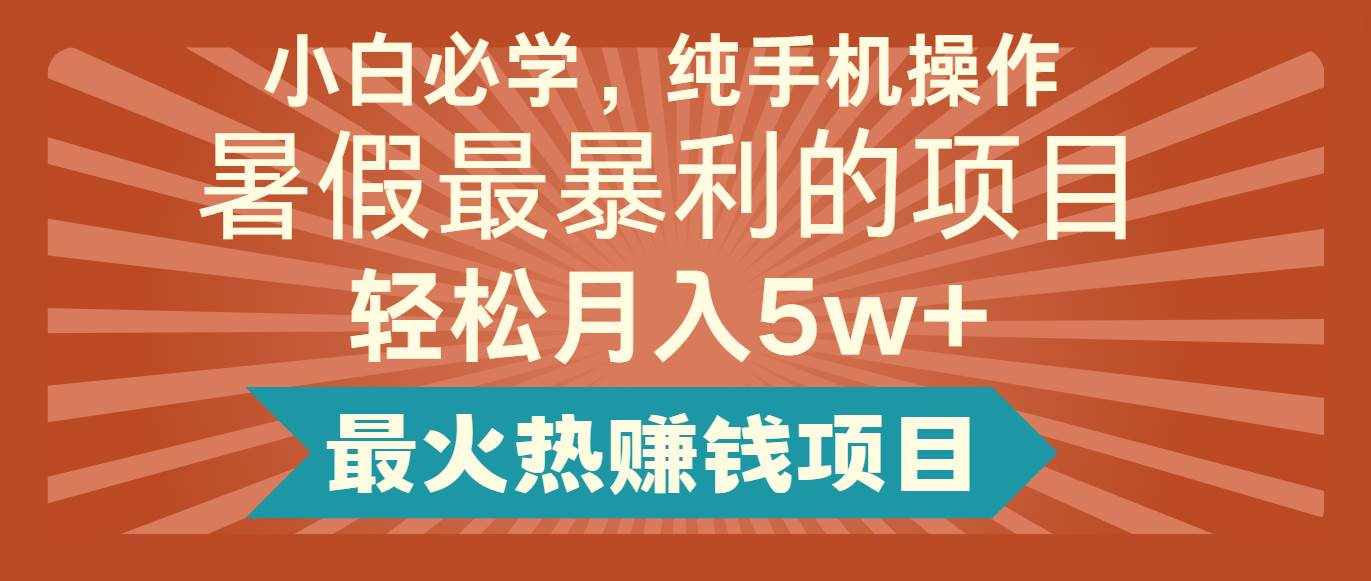 2024暑假最赚钱的项目，简单无脑操作，每单利润最少500 ，轻松月入5万-泰戈创艺资源库