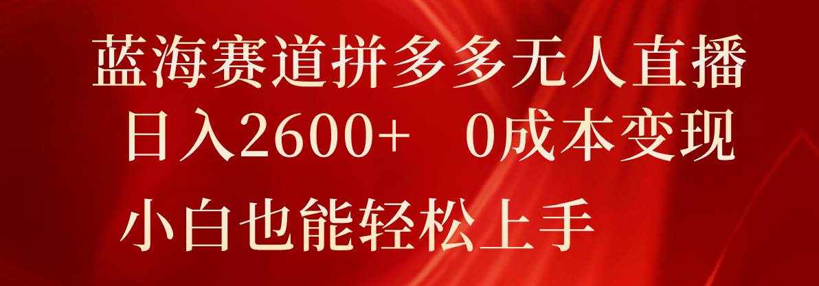 蓝海赛道拼多多无人直播，日入2600+，0成本变现，小白也能轻松上手-泰戈创艺资源库