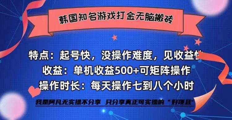 （12852期）韩国知名游戏打金无脑搬砖单机收益500+-泰戈创艺资源库