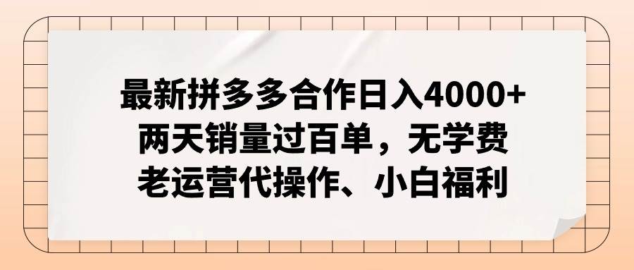 （12869期）拼多多最新合作日入4000+两天销量过百单，无学费、老运营代操作、小白福利-泰戈创艺资源库